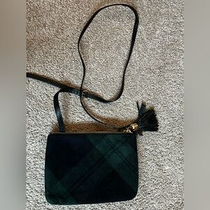 Green Plaid Crossbody Bag with Tassel